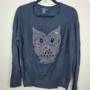 H&M Owl Sequin Beaded Angora Blend Sweater Black Size M